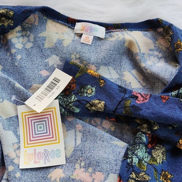 Lularoe NWT Sarah Blue floral long cardigan‎ duster Extra Small XS - Picture 4 of 5